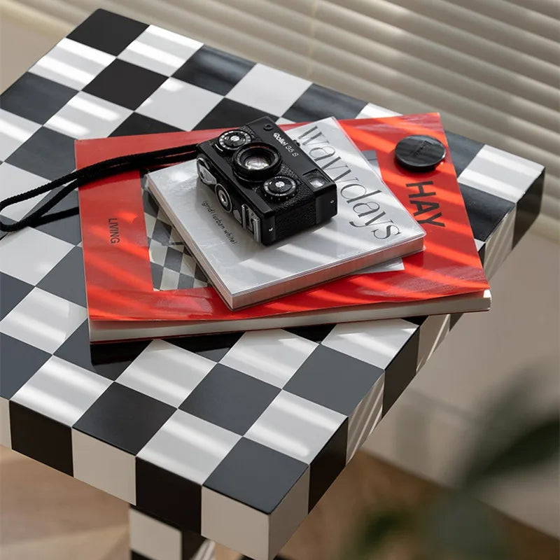 Small Square Chess Table, Checker Board, Sofa Side Coffee Table, Living Room Furniture, Modern and Affordable Luxury