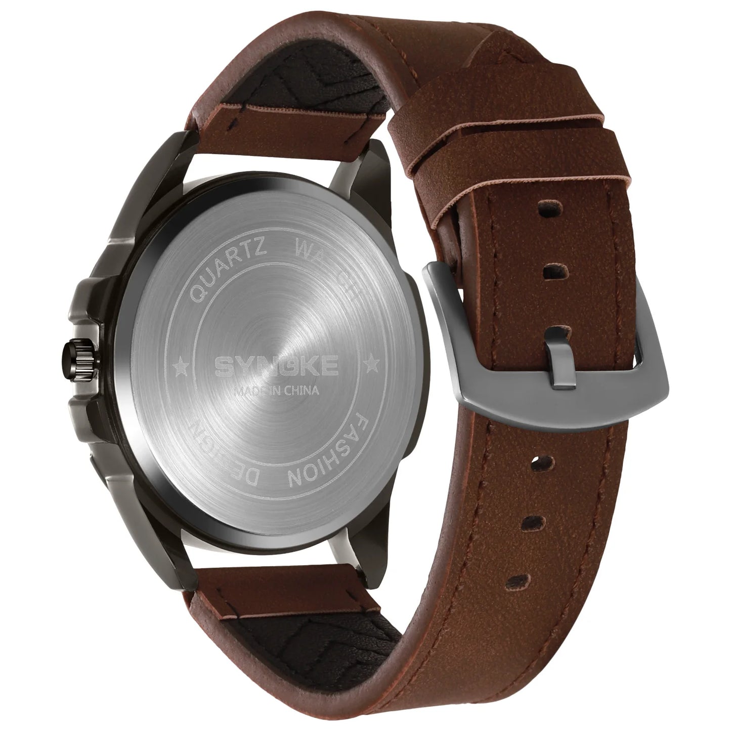 Mens Quartz Watch - Round Dial, PU Leather Strap, 30m Water Resistant, Alloy Case, SYNOKE Watch