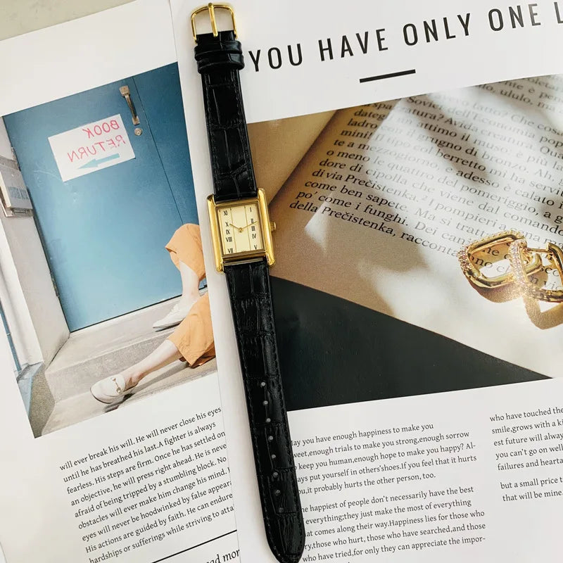 2025 New Women's Watch Quartz Watch Vintage Gold Plated Roman Number H dial Leather strap Women's bracelet clock gifts for Lover