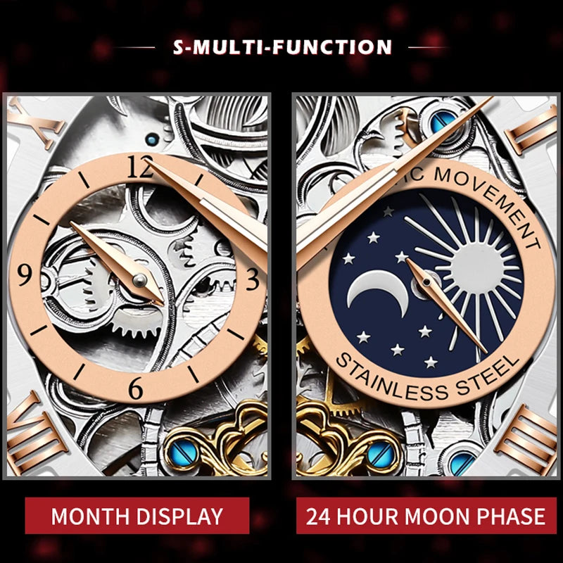 Watches Mens OLEVS Top Brand Luxury Casual Leather Tourbillon Mechanical Men's Watch Skeleton Automatic Clock Male Waterproof