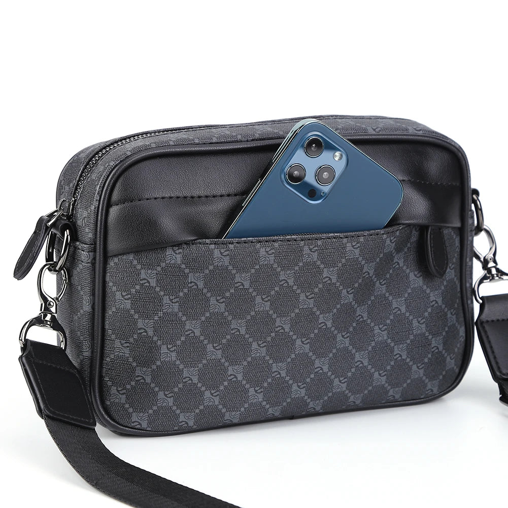 Messenger Sling Bags For Men Casual PU Small Zipper Crossbody Pouch Men Shoulder Bag Women Square Bag Trendy Diagonal Chest Bag
