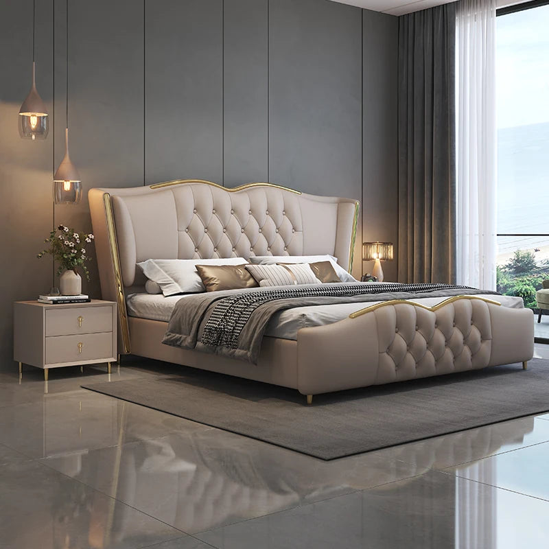 Frames Queen Sized Bed Organizer Headboard European Luxury Bed Storage Minimalist Camas De Matrimonio Dormitorio Home Furniture
