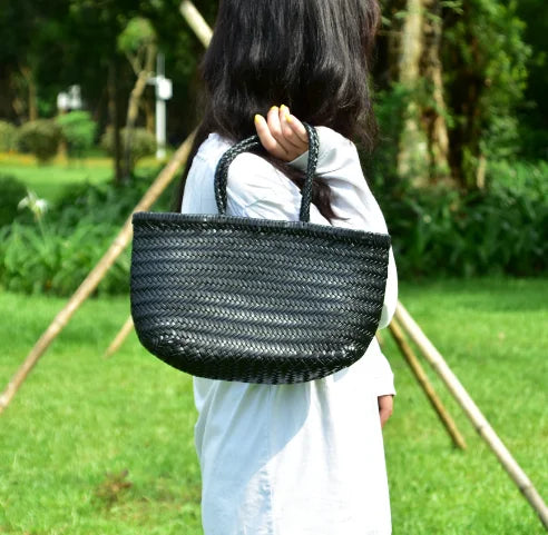 Handbags Women's Genuine Leather Shoulder Bag Luxury Woven Casual Shopping Bag Vintage Basket Tote Large Cowhide Hand Bags Lady