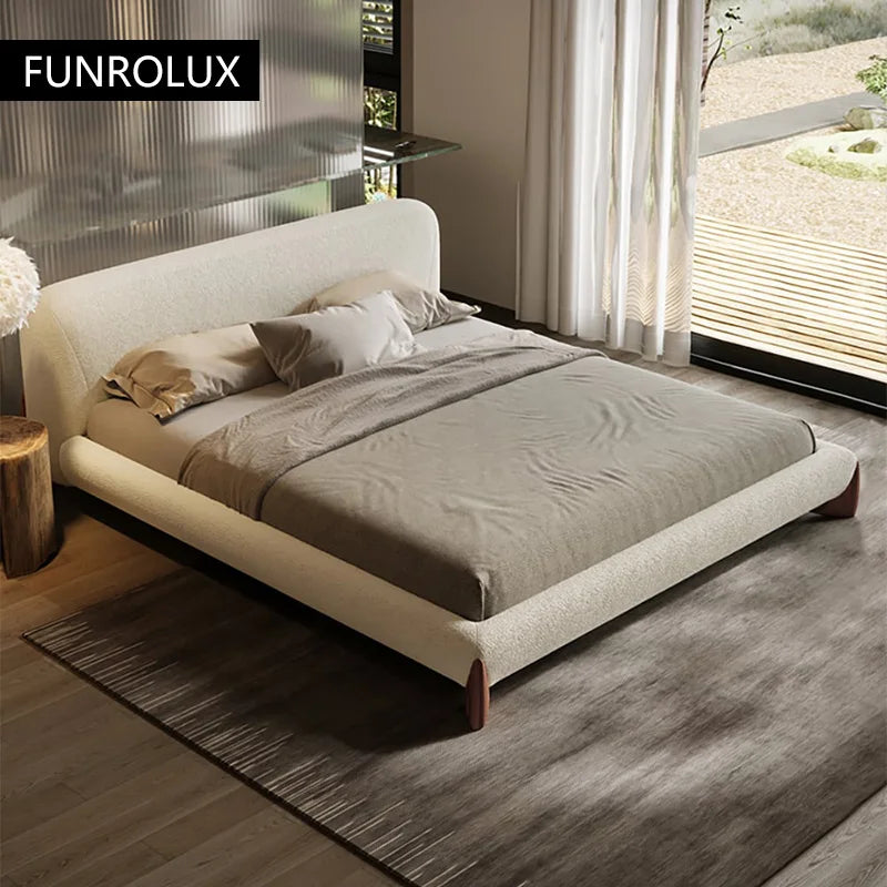 Modern Simple Bed Fabric Bed Japanese Tatami Double Bed Italian Minimalist Master Bedroom Soft Back Lamb'S Wool Bed