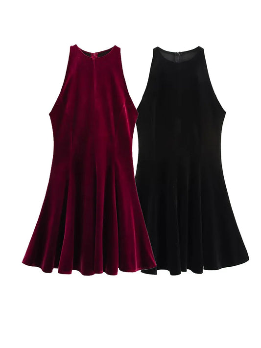 2025 new women's clothing, European and American style French design, wavy velvet versatile sleeveless dress
