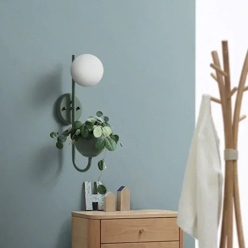 Home Decor Led Lamp Fixture Lighting Glass Ball Nordic Creative Wall Sconce for Bedroom Living Room Plant Kids Luminaire Bedside