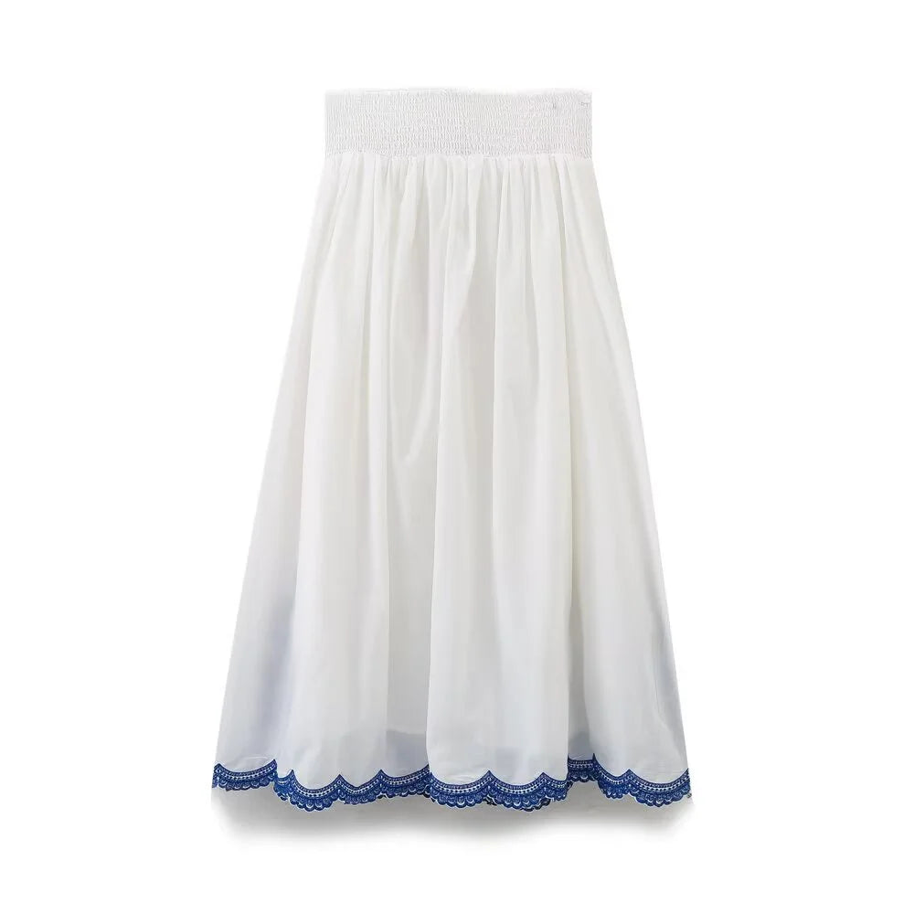 2025 New Women's Clothing Casual, Elegant, Modern, European and American Style Contrast Embroidered Shirt&Skirt Set