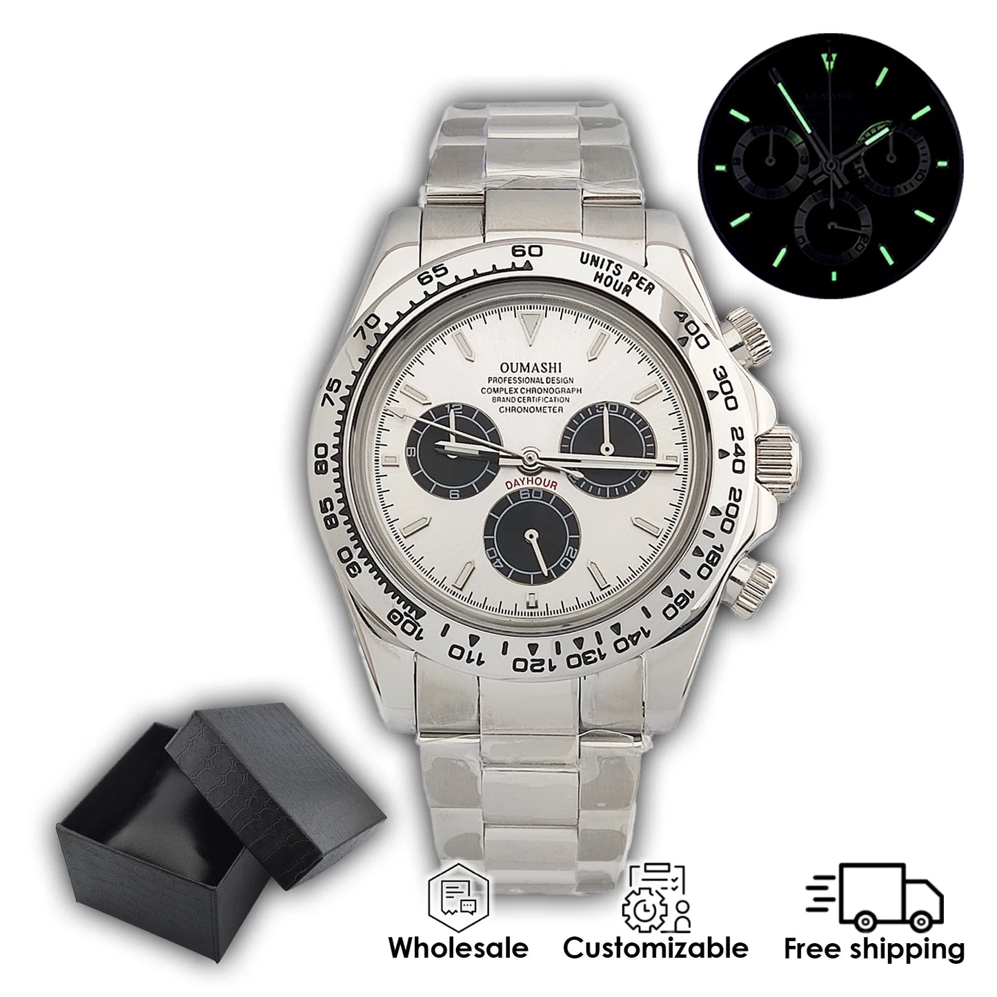 Watches for Men 39.5mm Business Luxury Silver 4130 watch Chronograph Luminous Waterproof 4613 movement Men's Watch