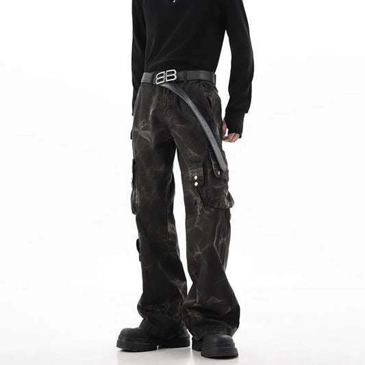 Mens Jeans Washed Cargo Casual Pants Spring Streetwear Fashion Youth Campus Versatile Straight Pants Men'S Clothing 2025 New