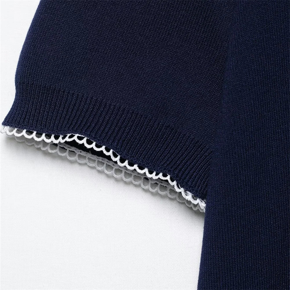 2025 new women's clothing European and American style casual fashion temperament versatile lapel knitted short sleeved top
