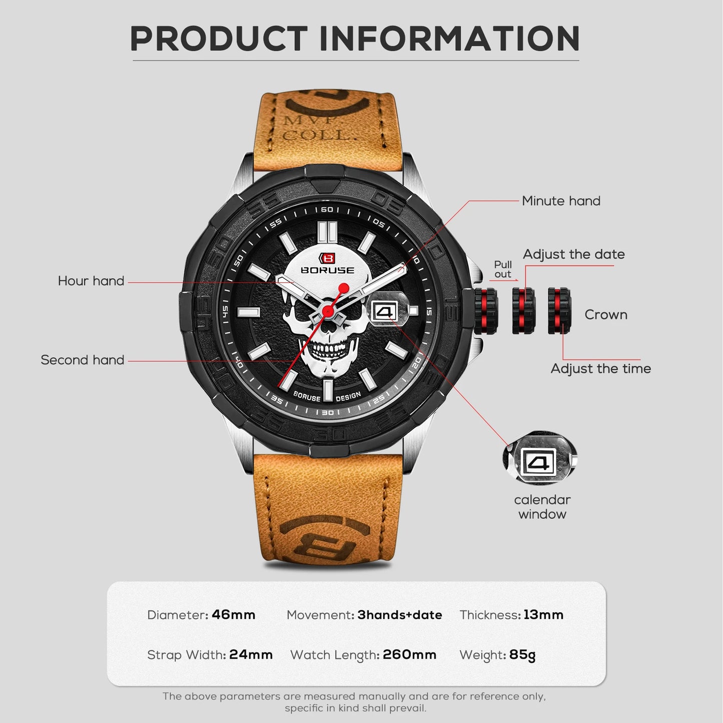 BORUSE Mens Brand Watches High Quality Luxury Leather Sport Waterproof Date Quartz Wristwatch for Men Relogio Masculino
