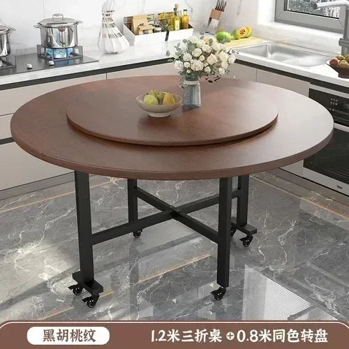 Solid Wood Round Dining Table Folding Restaurant Entryway Rolling Portable Dining Table High Living Room Muebles Home Furniture