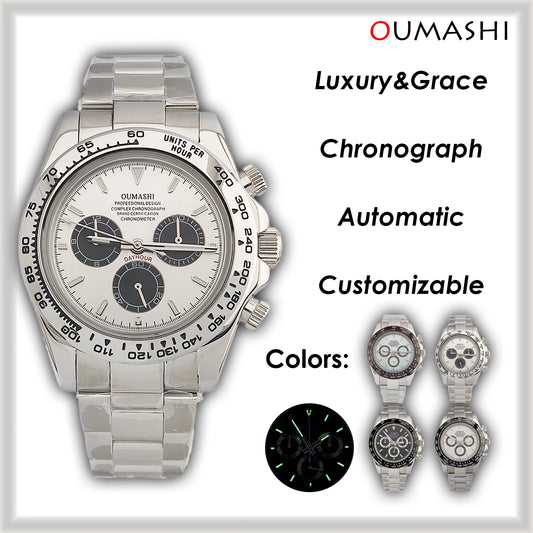 Watches for Men 39.5mm Business Luxury Silver 4130 watch Chronograph Luminous Waterproof 4613 movement Men's Watch