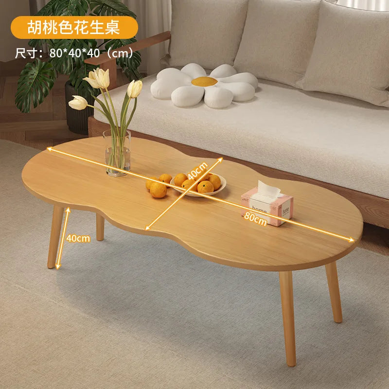 Formwell 80*40cm top Peanut-Shaped Coffee Table Sofa Table Accent Table for Living Room easy assembling solid wood legs