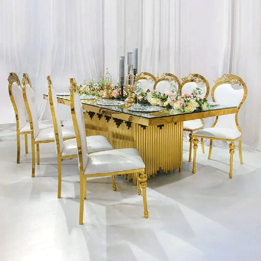 Dining Table with Metal Frame Dining Furniture Wedding Table Gold Stainless Steel Glass10 Seater