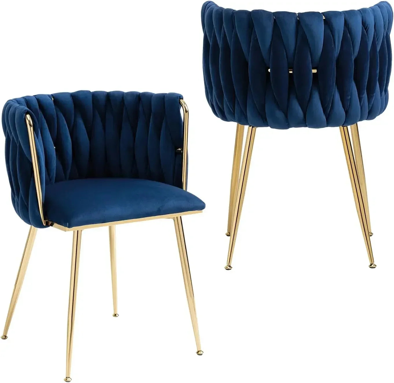 Woven Dining Chairs Set of 6, Velvet Upholstered Dining Chairs with Gold Metal Legs,Modern Accent Chairs(Beige)