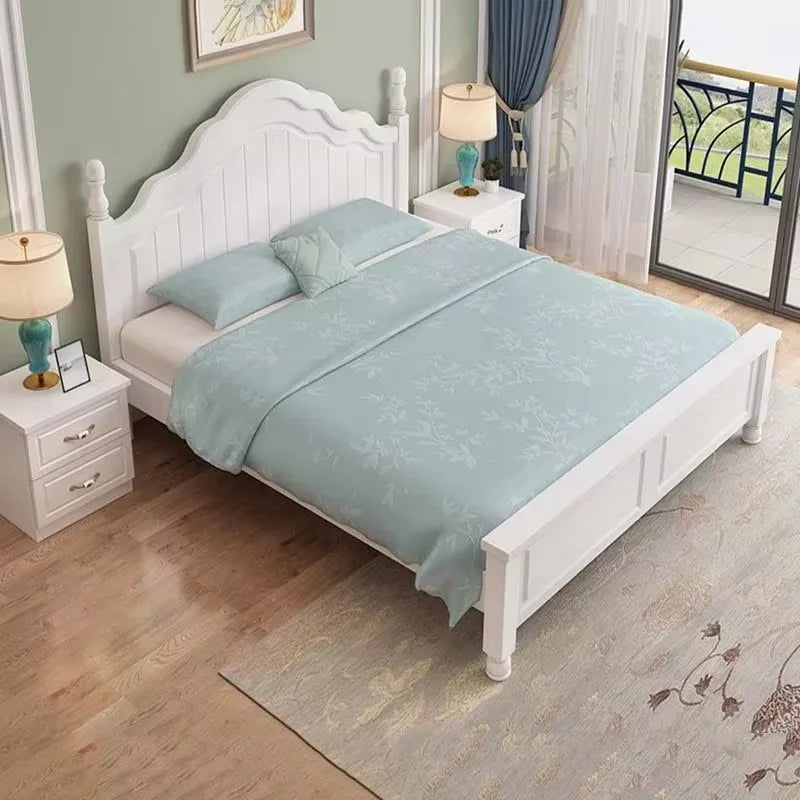 European Queen Double Bed Tall Platform Pretty Modern Solid Wood Bedroom Bed Frame Bases Luxury Camas Matrimoniales Furniture