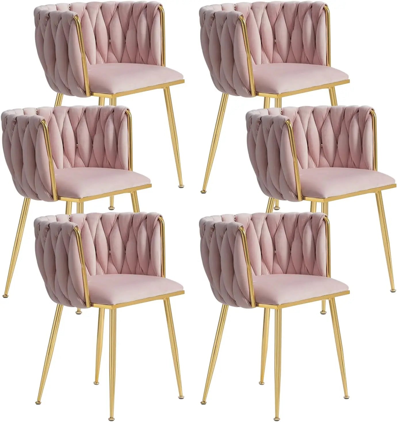 Velvet Dining Chairs Set of 6,Modern Dining Chair with Golden Metal Legs, Woven Upholstered Chairs Dining Room,Kitchen