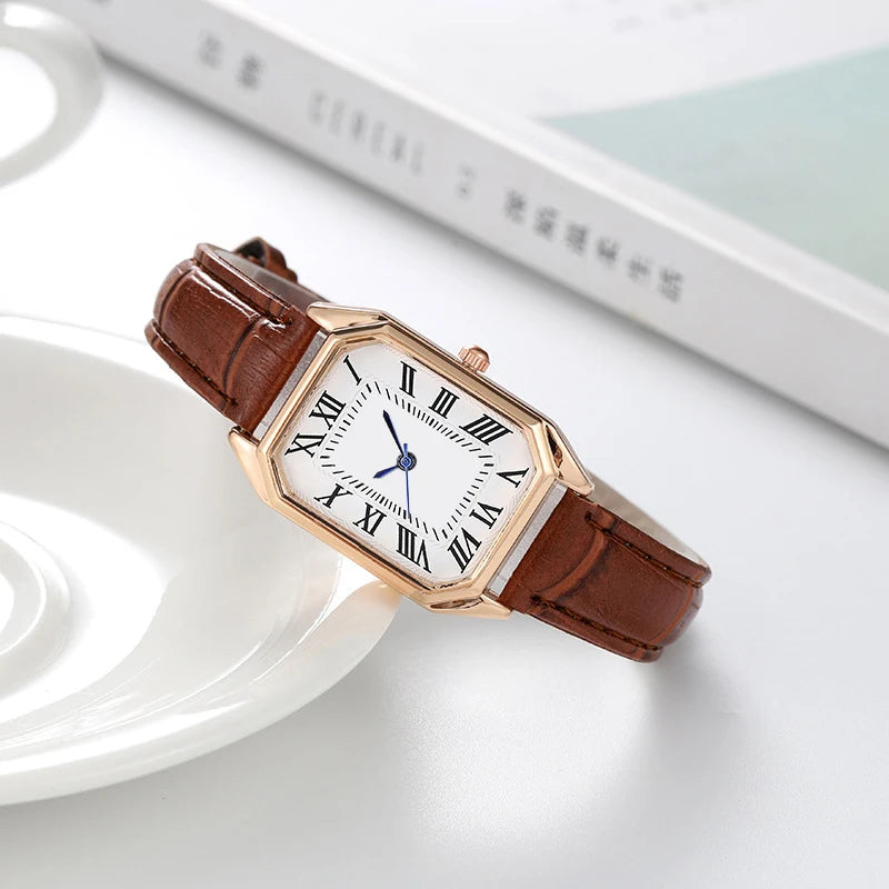 Women's Watch, Quartz Watch, Simple Fashion Casual Watch, Small Elegant Leather Strap, Square Dial with Roman Numerals