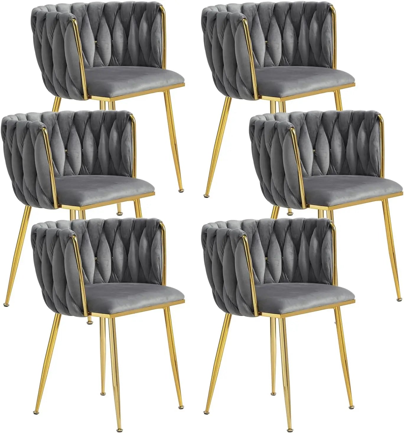 Velvet Dining Chairs Set of 6,Modern Dining Chair with Golden Metal Legs, Woven Upholstered Chairs Dining Room,Kitchen