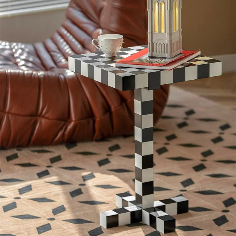 Small Square Chess Table, Checker Board, Sofa Side Coffee Table, Living Room Furniture, Modern and Affordable Luxury