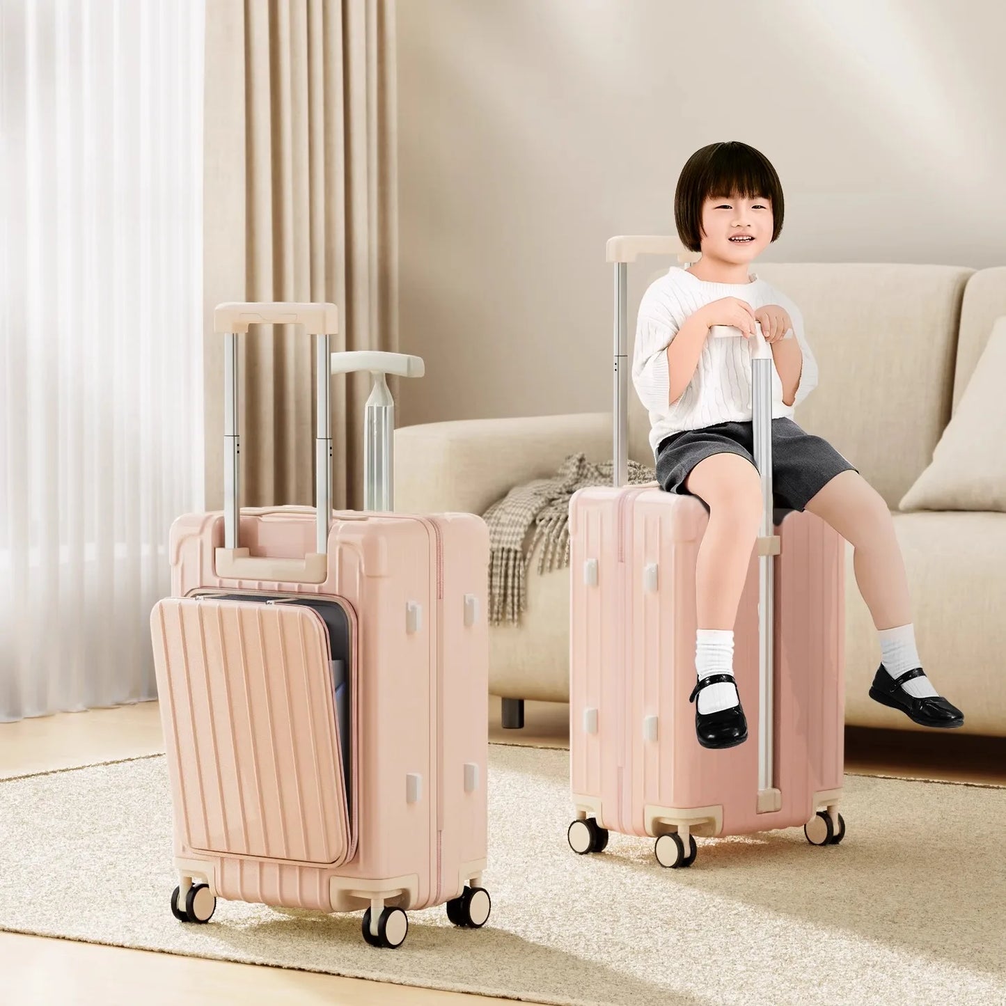 Double Trolley Children's Luggage New Ride on Suitcase  20 Inch Boarding Box Rear Opening Laptop Bag Sturdy and Durable Suitcase