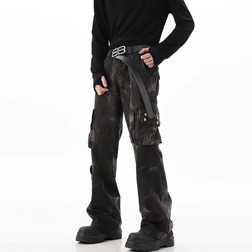 Mens Jeans Washed Cargo Casual Pants Spring Streetwear Fashion Youth Campus Versatile Straight Pants Men'S Clothing 2025 New