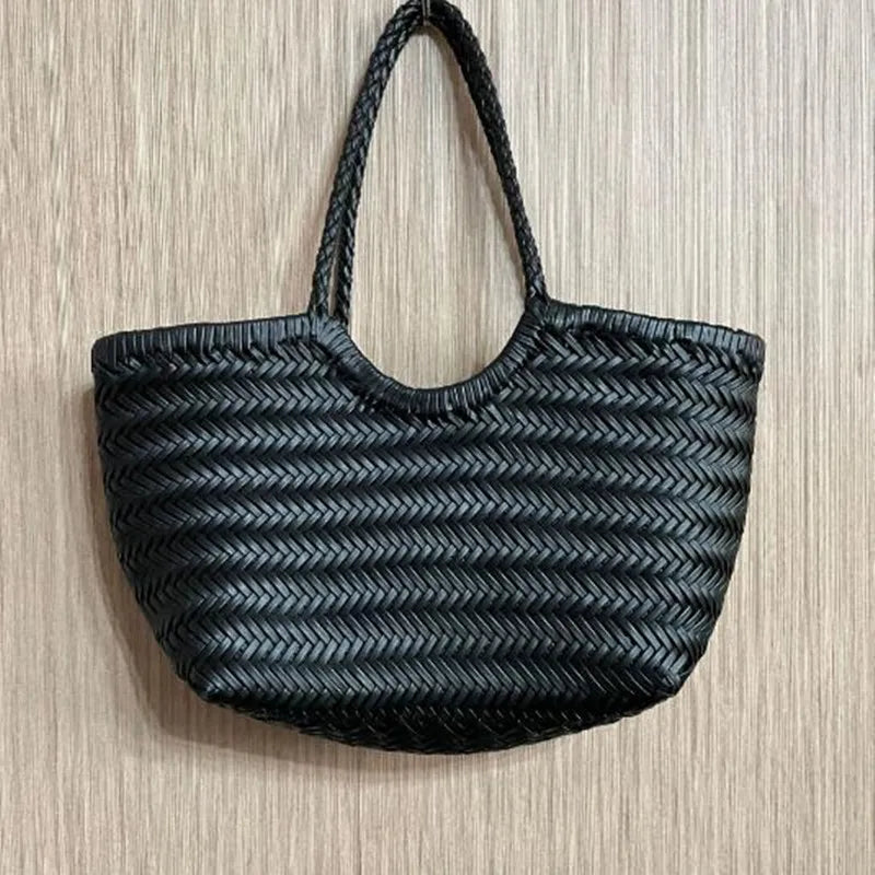 Handbags Women's Genuine Leather Shoulder Bag Luxury Woven Casual Shopping Bag Vintage Basket Tote Large Cowhide Hand Bags Lady