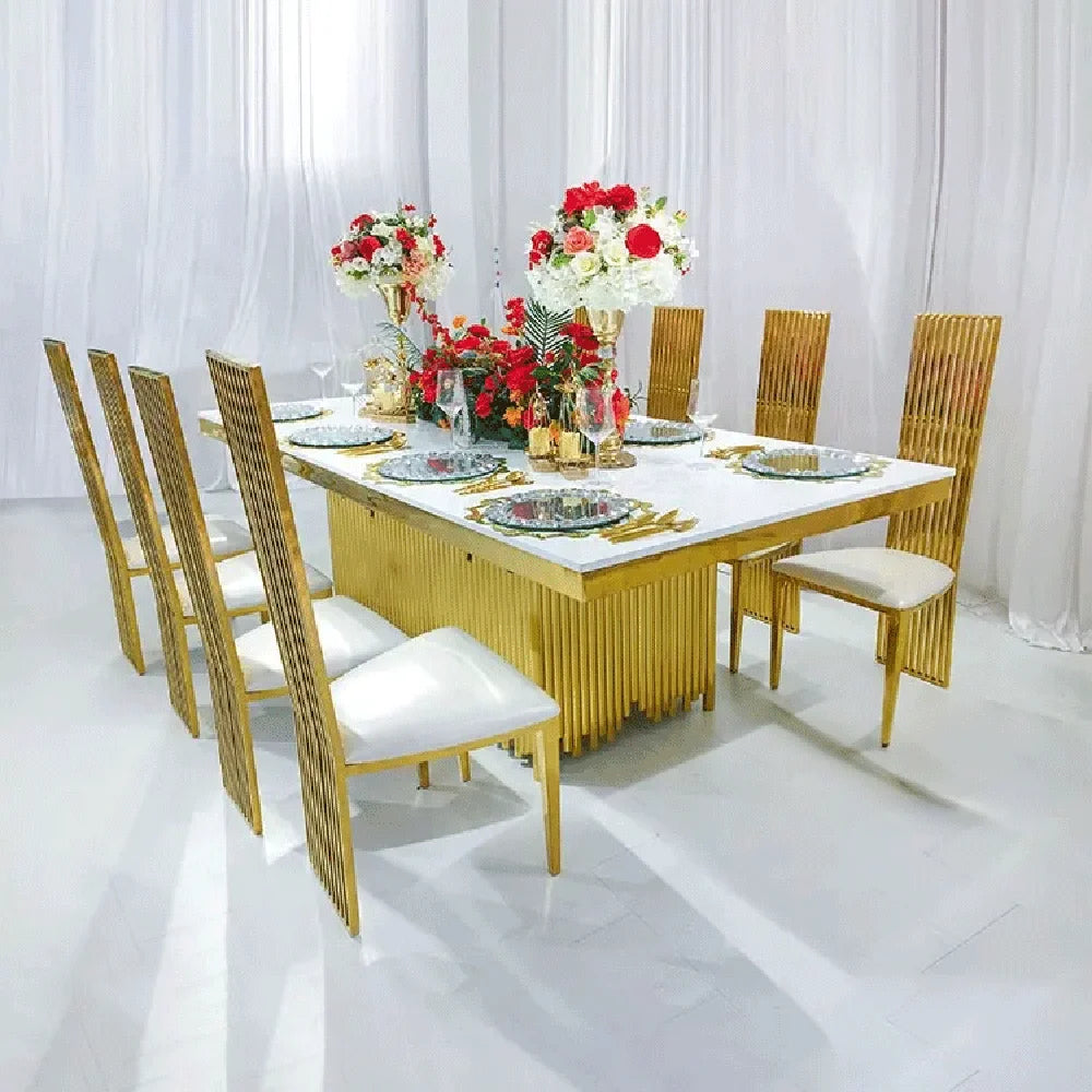Dining Table with Metal Frame Dining Furniture Wedding Table Gold Stainless Steel Glass10 Seater