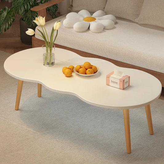 Formwell 80*40cm top Peanut-Shaped Coffee Table Sofa Table Accent Table for Living Room easy assembling solid wood legs