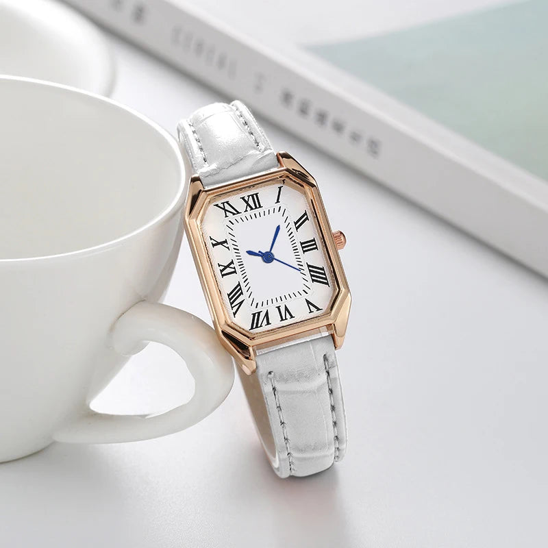 Women's Watch, Quartz Watch, Simple Fashion Casual Watch, Small Elegant Leather Strap, Square Dial with Roman Numerals