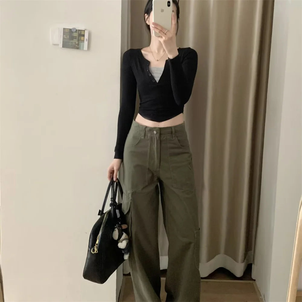 2025 new women's clothing with European and American style casual and elegant design avant-garde and retro work pants