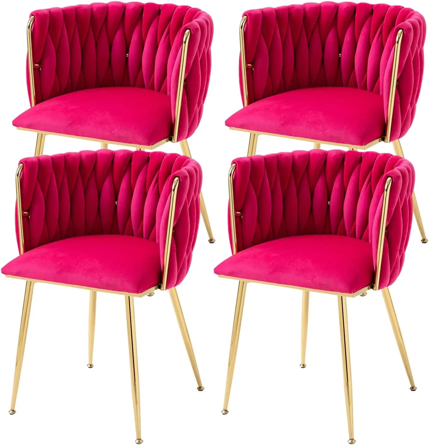 Velvet Dining Chairs Set of 6,Modern Dining Chair with Golden Metal Legs, Woven Upholstered Chairs Dining Room,Kitchen