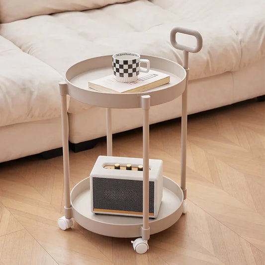 2-Tier Elegant Side Table with Wheels - Trolley Table in Living Room Simple Sofa Table with Handle Easy To Move Coffee Table