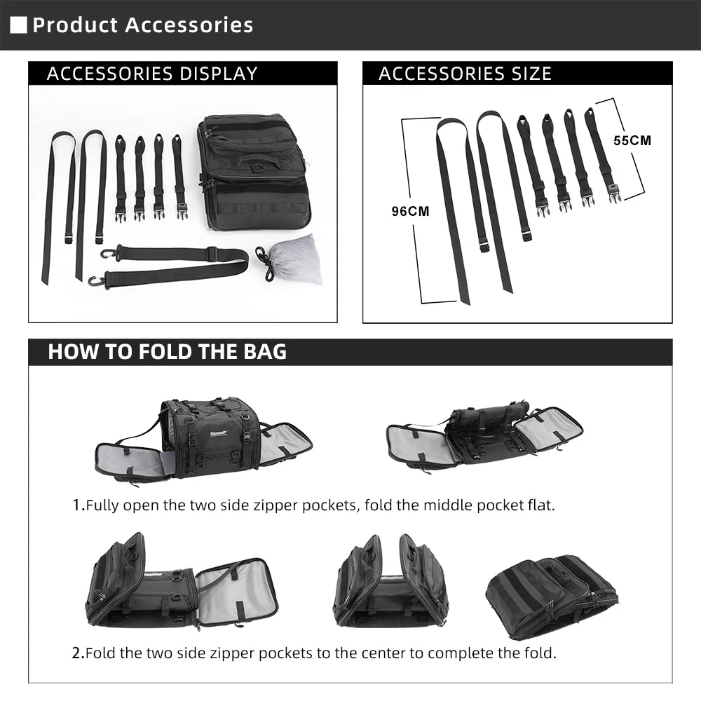 Rhinowalk Motorcycle Travel Luggage Bag Waterproof 19L-80L Expandable Big Capacity Motor Tail/Trunk/Rack Bag For Most motorcycle