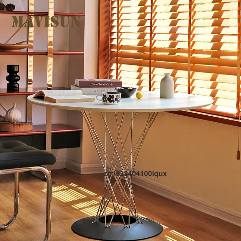 Industrial Style Metal Round Transparent Tempered Glass Or Solid Wood Tabletop Electroplated Steel Frame 0.8 meters Dining Table