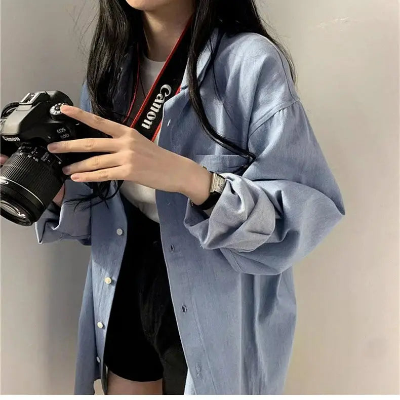 Women's Clothing Early Autumn New Purple Cotton Long Sleeve Shirt for Women Casual Loose-Fit Versatile Outerwear Shirt Top