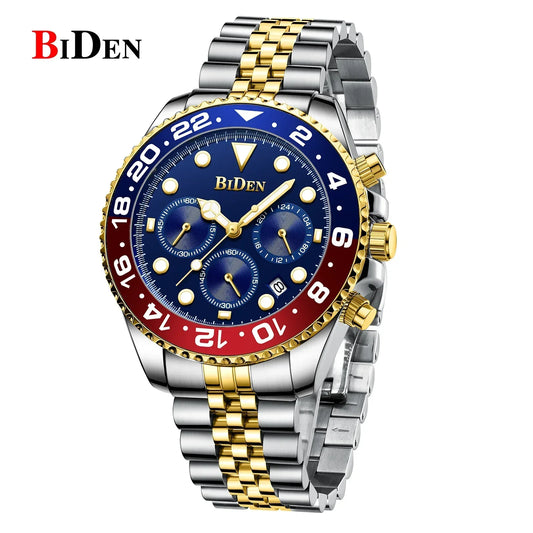 Brand Men's Watches Are High-end Lightweight Luxurious Round Multifunctional Quartz Watches with Solid Steel Straps for Dail