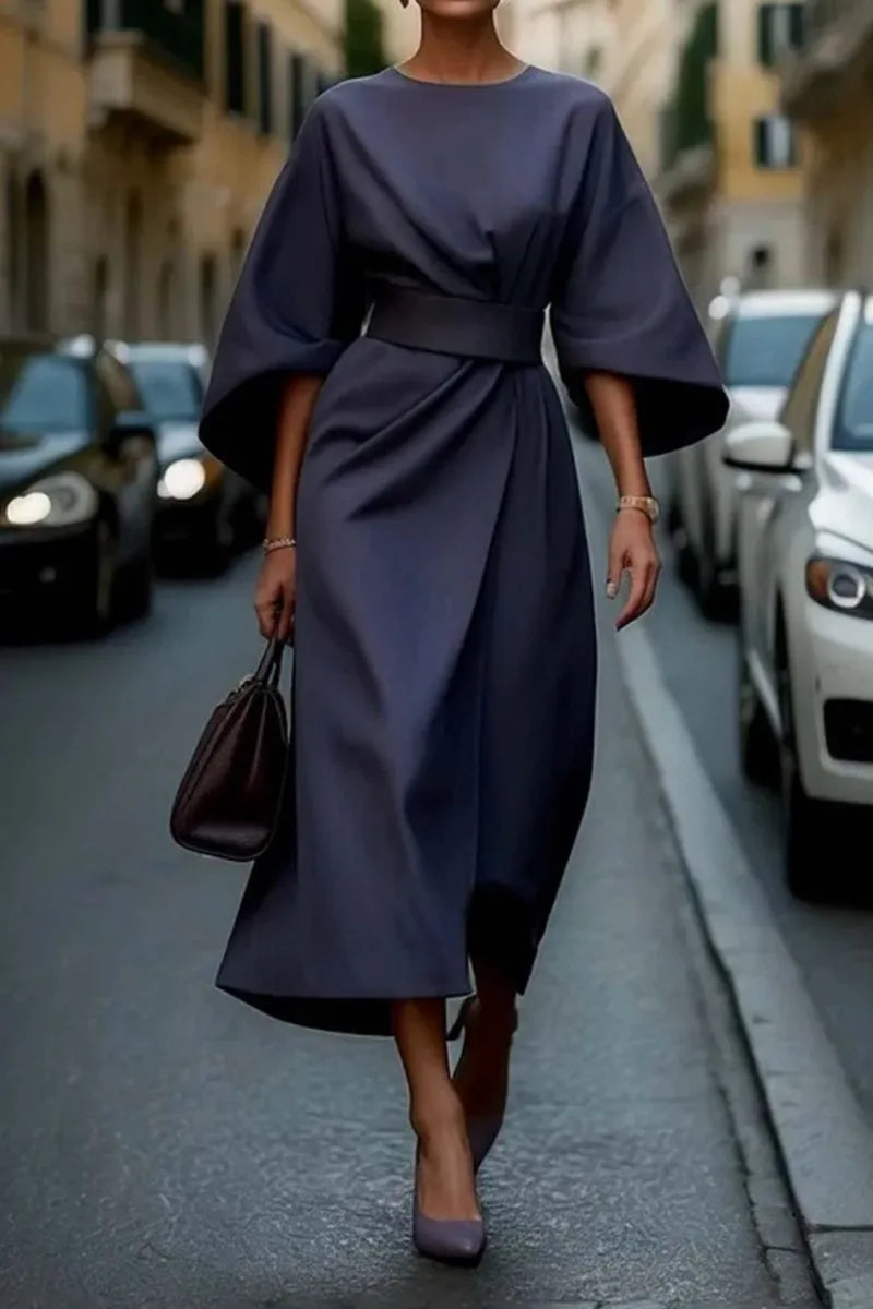 2025 Women's Clothing Fashion Black Dress Temperament Elegant Casual Waist-closing Maxi Bat Sleeve Dresses For Women Robe Femel