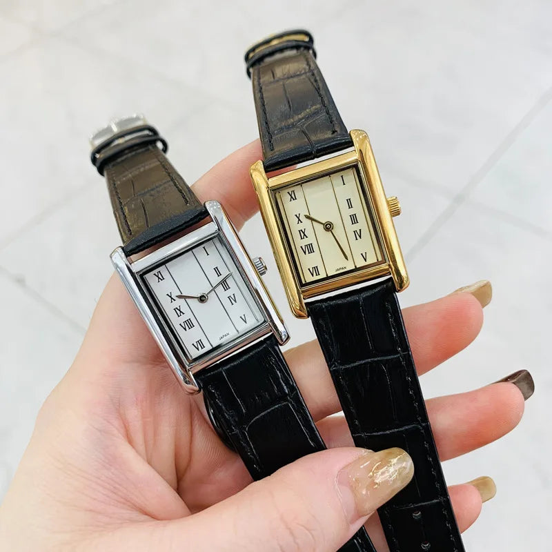 2025 New Women's Watch Quartz Watch Vintage Gold Plated Roman Number H dial Leather strap Women's bracelet clock gifts for Lover