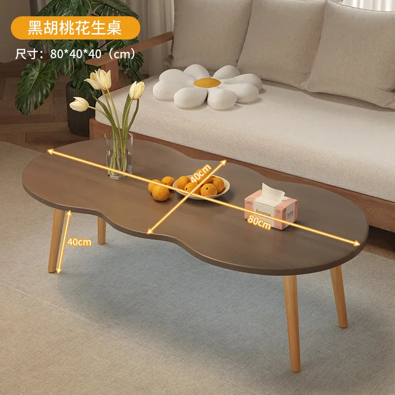 Formwell 80*40cm top Peanut-Shaped Coffee Table Sofa Table Accent Table for Living Room easy assembling solid wood legs