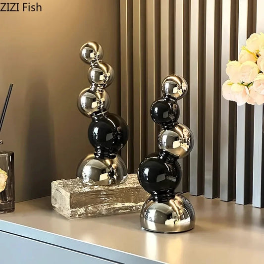 Creative Spherical Geometry Sculpture Ornaments Desk Decoration Modern Crafts Abstract Ceramic Statue Room Aesthetics Decor