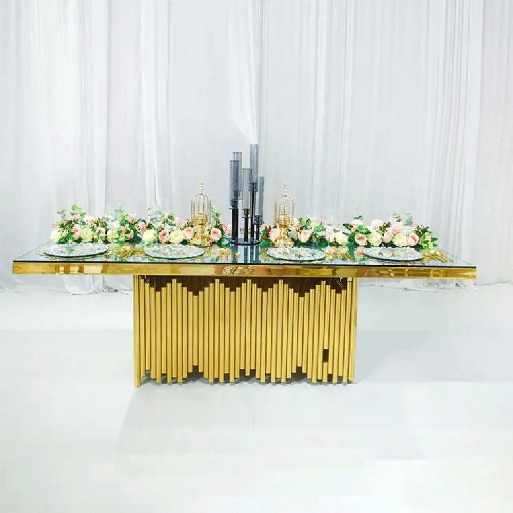 Dining Table with Metal Frame Dining Furniture Wedding Table Gold Stainless Steel Glass10 Seater