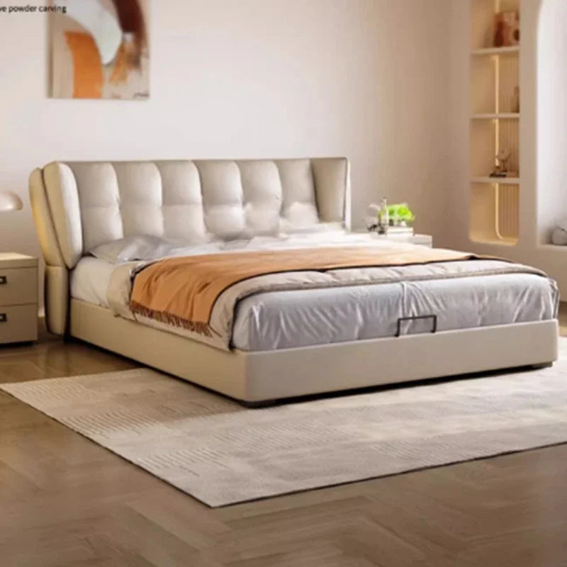 Drawers Wood Double Bed Frame Simple White Elegant Matrimonial Modern Bed Bedroom Villa Italian Cama De Casal Bedroom Furniture