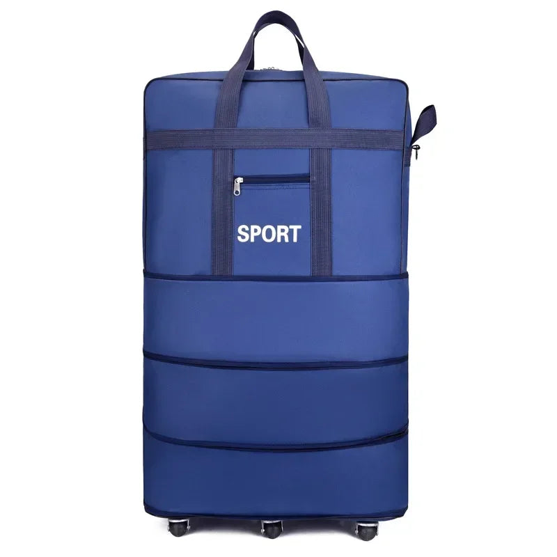 Air Checked Folding Large Capacity Oversized Backpack Storage Bag W/Pulley Lightweight Luggage Travel Suitcase Maletas De Viaje
