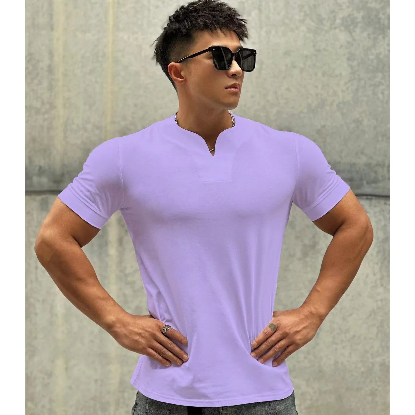 Mens Clothing New Fashion V neck Short Sleeve T Shirt Men Slim Fit T-shirt Men cotton Casual Summer Gym Fitness Tee shirt