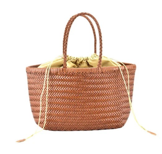 Handbags Women's Genuine Leather Shoulder Bag Luxury Woven Casual Shopping Bag Vintage Basket Tote Large Cowhide Hand Bags Lady
