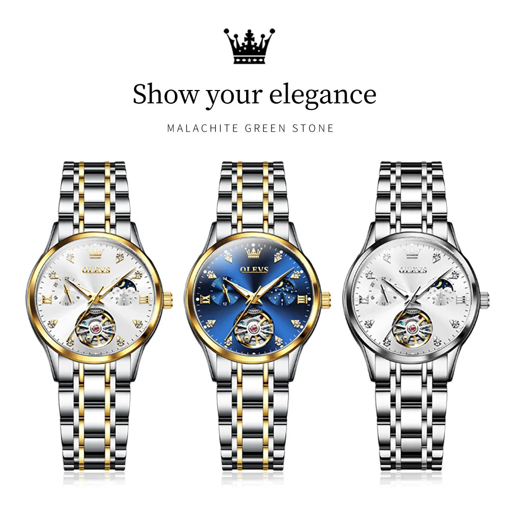 OLEVS 6608 Top Brand Women's Watches Elegant Fashion Hollow Out Automatic Mechanical Watch for Lady Waterproof Stainless Steel