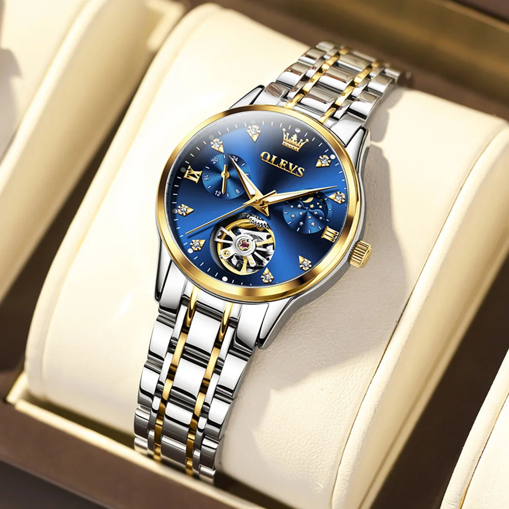 OLEVS 6608 Top Brand Women's Watches Elegant Fashion Hollow Out Automatic Mechanical Watch for Lady Waterproof Stainless Steel
