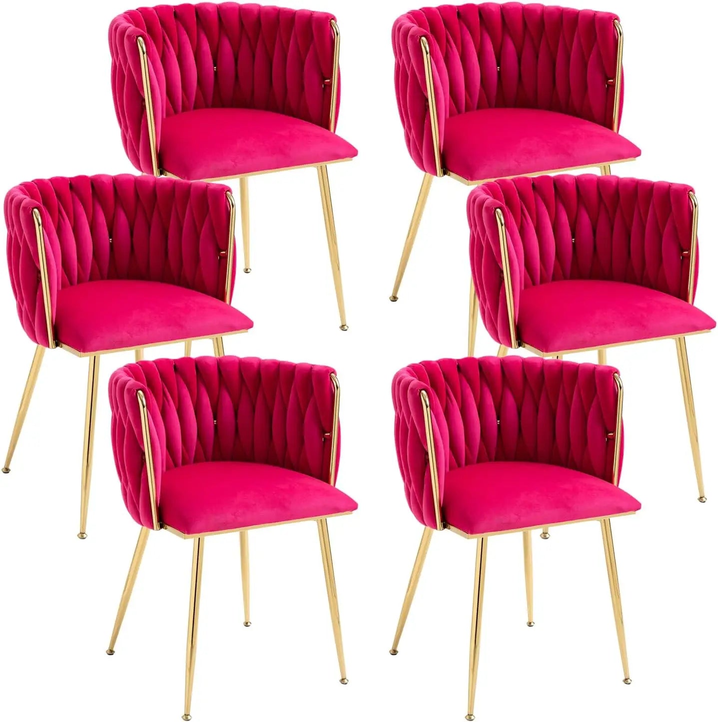 Velvet Dining Chairs Set of 6,Modern Dining Chair with Golden Metal Legs, Woven Upholstered Chairs Dining Room,Kitchen